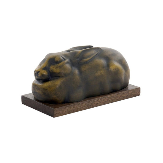 SLEEPING RABBIT WITH WOOD BASE