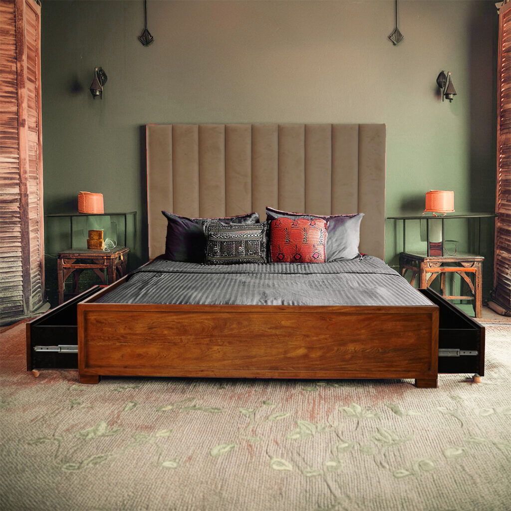 Fruitwood King Bed with Storage
